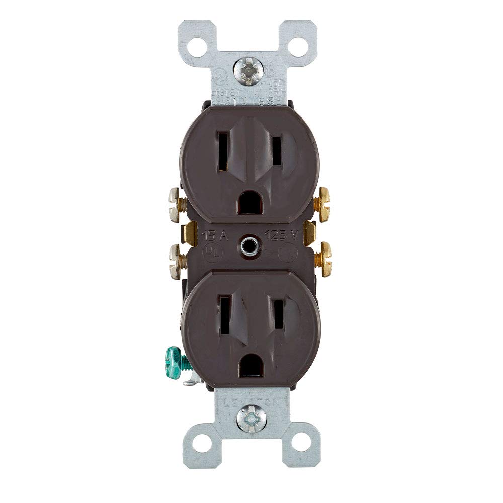 Leviton 5320 15 Amp, 125 Volt, Duplex Receptacle, Residential Grade, Grounding, All Screws Backed Out, Brown