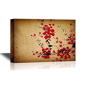 Chinese Culture Canvas Wall Art - Chinese Watercolor Painting of The Plum Blossom - Gallery Wrap Modern Home Art | Ready to Hang - 12x18 inches