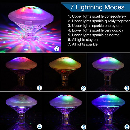 Coquimbo Swimming Pool Lights, LED Pond Lights with 7 Modes Baby Bath Tub Toys Floating Lights for Hot Tub, Fountain, Disco Pool Party or Pond Decorations