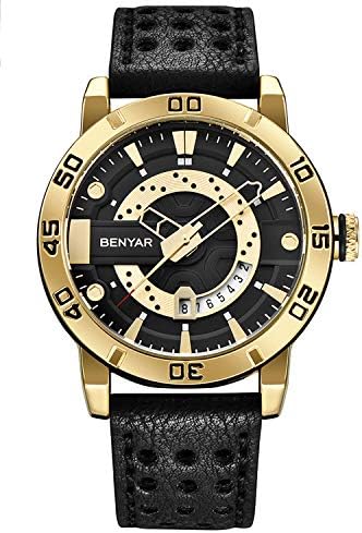 BENYAR Watch Men's Business Casual Sport Chronograph Quartz Waterproof Brown Leather Strap Watch for Men