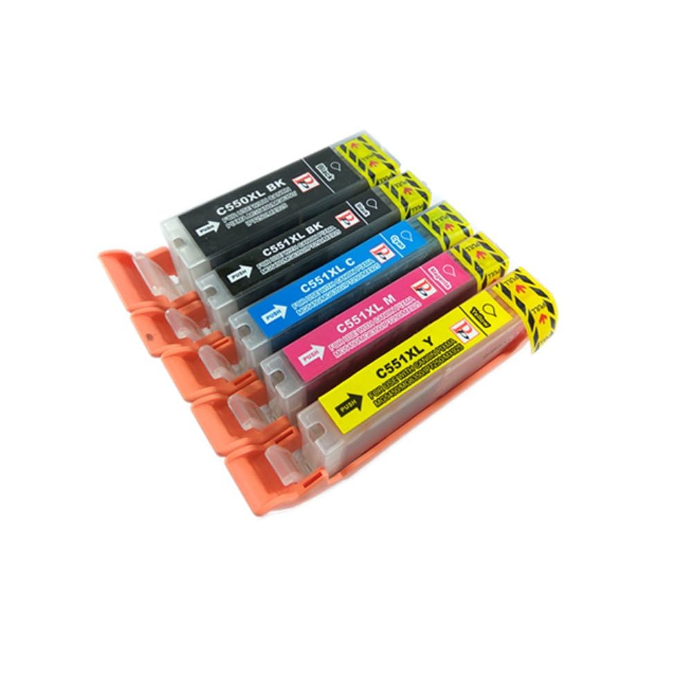 PerfectPrint Compatible Ink Cartridge Replacement for Canon Pixma iP7200 iP7250 iP8750 iX6850 MG5450 MG5550 MG5650 MG6350 MG6450 MG6600 MG6650 MG7150 MG7550 MX725 MX925 550/551 XL (BK/C/M/Y, 5-pack)