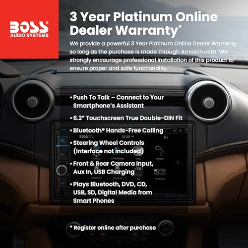 BOSS Audio Systems BV9364B Car Stereo System – 6.2 Inch Double Din Head Unit, Touchscreen LCD, Bluetooth Audio and Hands-Free Calling, Aux-in, USB, SD, CD Player, AM/FM Radio Receiver