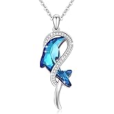 CUOKA MIRACLE Dolphin Necklace for Women 925 Sterling Silver Dolphin Crystal Pendant Necklace Ocean Jewelry Gifts for Mom on Birthday Mother's Day Anniversary Christmas