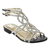EYE CANDIE EC29 Women's Sparkly Rhinestone Strappy Open Heel Flat Dress Sandals