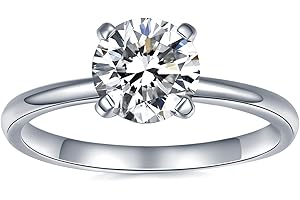 IMOLOVE Solitaire Moissanite Engagement Ring, 1CT D Color VVS1 Clarity, 925 Sterling Silver with 18K White Gold Plated, Ideal Gift for Women