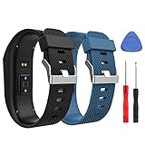 MoKo Band for Fitbit Charge HR, [2 Pack] Premium Soft Rubber Adjustable Replacement Strap for Fitbit Charge HR Fitness Wristband, Large Size, Black & Dark Blue