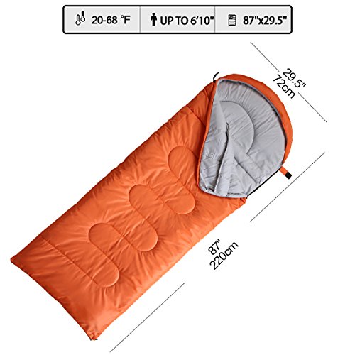 Camping Sleeping Bag-Envelope Mummy Outdoor Lightweight Portable Waterproof Perfect for 20 degree Traveling,Hiking Activities(Mandarin Red/Left Zip, Rectangular)