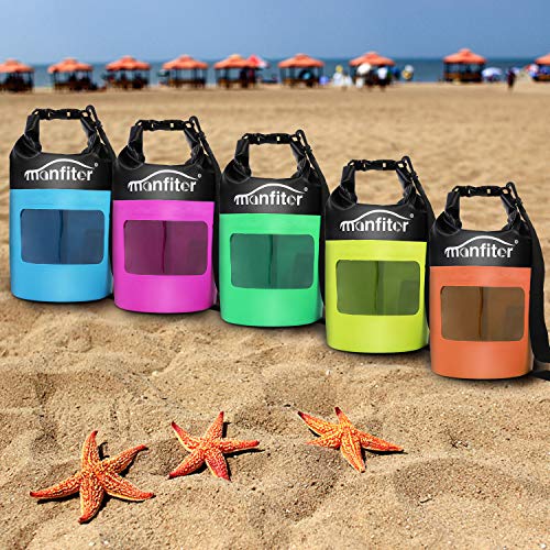 Manfiter Waterproof Dry Bag 5L/10L/20L PVC Floating Dry Backpack Lightweight Accessories with Waterproof Phone Case for Kayaking, Rafting, Boating, Swimming, Camping, Beach, Fishing, and Pool