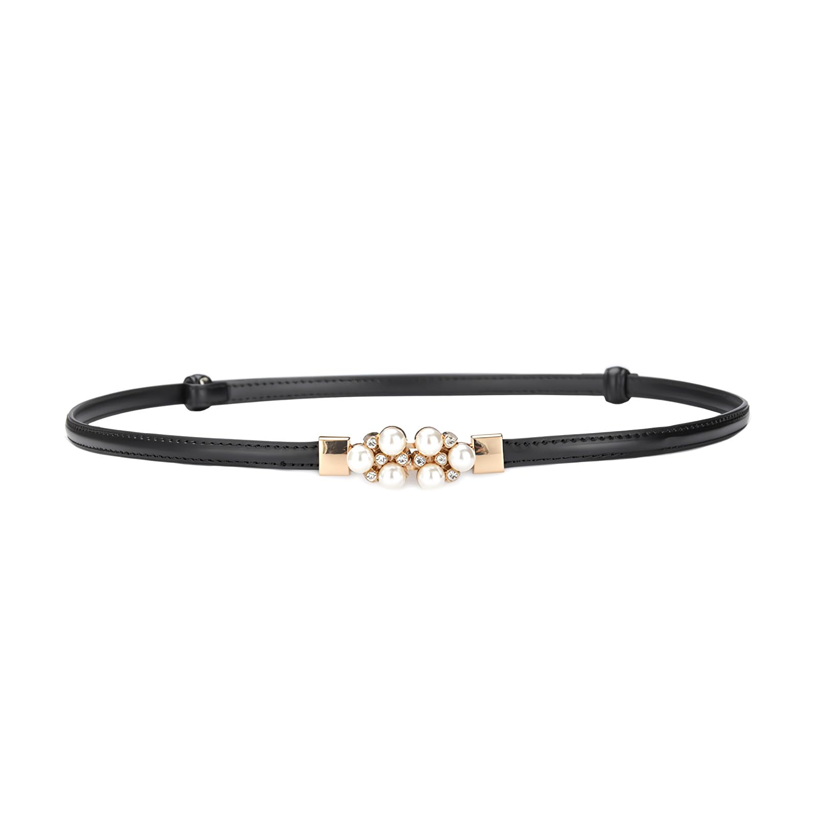 Women Skinny Leather Belt Solid Color Pearl Decoration Metal  display picture 2