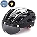 VICTGOAL Bike Helmet for Men Women with Safety Led Back Light Detachable Magnetic Goggles Visor Mountain & Road Bicycle Helmets Adjustable Adult Cycling Helmets (New Black)