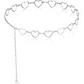 Ouligay Silver Belt Chain Metal Waist Chains Belt Y2K Silver Chain Belts for Women with Hollow Heart Design