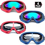 Peicees 2/4 Pack Ski Goggles Winter Snowboard Adjustable UV 400 Protective Motorcycle Snow Goggles Outdoor Sports Tactical Glasses Dustproof Military Sunglasses for Kids Boys Girls Youth Men Women
