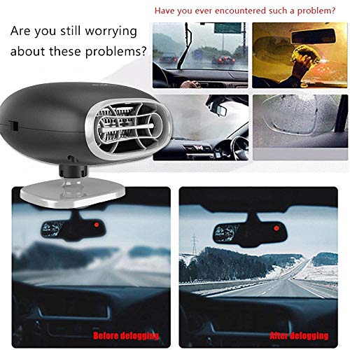 Portable Car Heater Defroster, Upgraded 12 V Fast Heating Car Windscreen Demister Heater, 360° Rotating 2 in 1 Auto Heating Cooling Fan with Plug in Cigarette Lighter for Vehicle Trucks (Black)