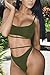 QINSEN Bikini Swimsuit for Women Sexy Scoop Neck Spaghetti Cutout Straps Brazilian Style Two Pieces Swim Outfit Army Green S