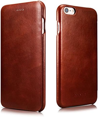 iPhone 6S leather case, iPhone 6 Case, Icarercase Genuine Leather Flip Case Folio Cover Wallet Case Curve Edge Flip Style, Vintage Folio Cover for Apple iPhone 6/6S 4.7 Inch (Retro Brown)