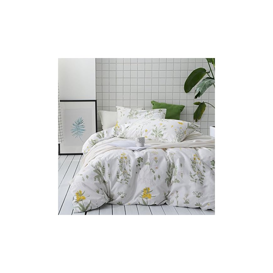 Wake In Cloud - Botanical Comforter Set, 100% Cotton Fabric with Soft