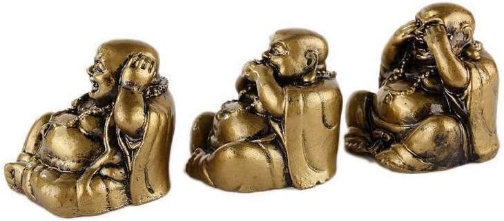 lachineuse, Set of 3 Laughing Wisdom Buddhas, Small Golden Buddhas, Feng Shui Decoration - Image 3