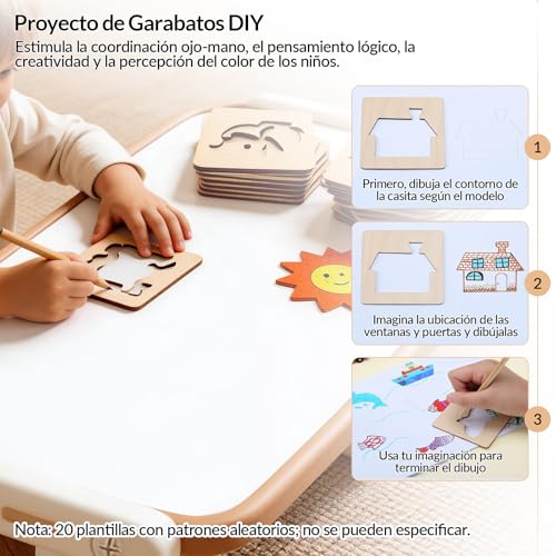 Mesa Multifuncional Para NiñOs,Convertible En Banco Y Caja De Almacenamiento,Mesa De Juguete Con Tablero De Dibujo,Incluye 20 Plantillas de Dibujo,Para Jugar, Dibujar Y Organizar Juguetes En El Hogar