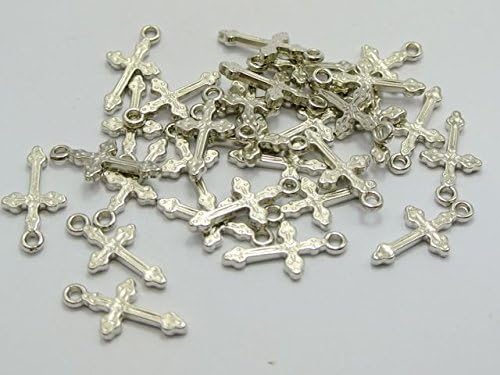 200 Silver Tone Metallic Acrylic Fancy Cross Charm Pendants, Beading and Jewelry Making, 21X11 mm