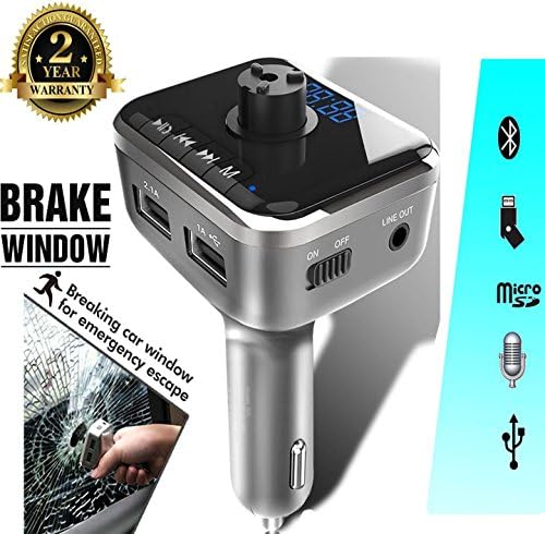 FM Transmitter Car Kit - Ybee Car Window Breaker Safety Hammer Wireless Bluetooth Music Player with Car Charger Radio Adapter Supporting Hands Free Calling│Voice Navigation│Input TF Card Slot