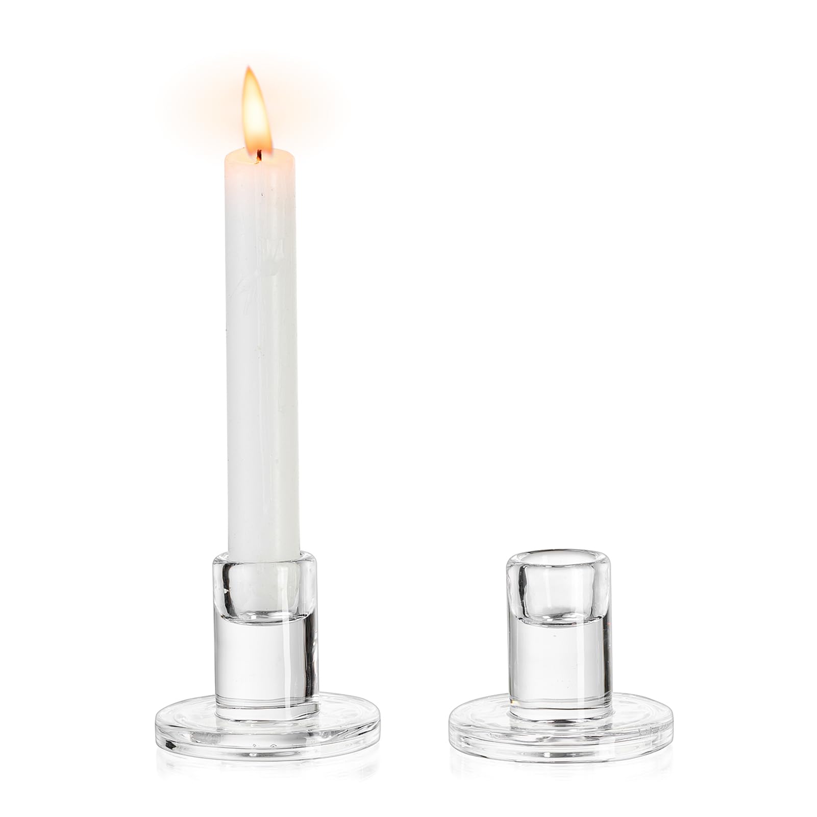 Photo 1 of NUPTIO Glass Taper Candle Holders: 2 Pcs Clear Small Candlestick Tapered Holder for Candles Sticks Modern Short Tapers Candleholders for Wedding Christmas Thanksgiving Party Table Decor