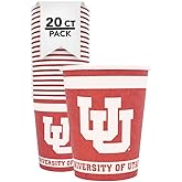 Desert Cactus University of Utah Paper Cups UU Utes 20 Count 9 ounce Cold Beverage Cups for Tailgates, Graduation and Events (Design A)