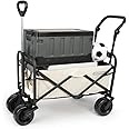 WHITSUNDAY Collapsible Folding Garden Outdoor Park Utility Wagon Picnic Camping Cart with Bearing and Brake 8" All Terrain Wheels with Push Bar (Beige)