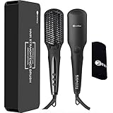 Hair Straightener Brush BearMoo Best Straightening Brush Ceramic Faster Heating MCH Technology, Double Anion, Anti-Scald Comb Teeth- Gift Packaging