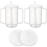 Sliner Adult Sippy Cups for Elderly 12 oz Straw Sippy Cups with 2 Handles No Spill for Adults Spill Proof Dysphagia Cup for Disabled Patients(White)