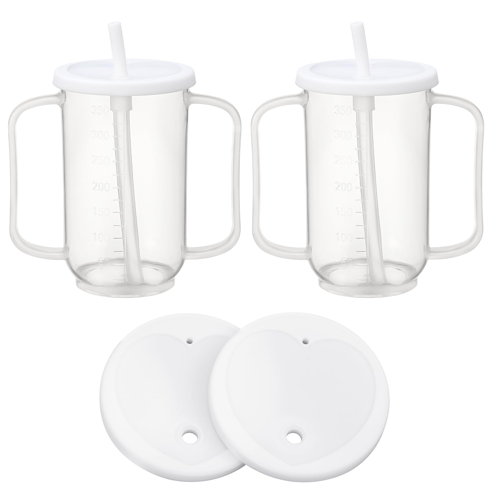 Photo 1 of Sliner 2 Pcs Adult Sippy Cups for Elderly, 12 oz Plastic Spill Proof Cups with 2 Handles Straw and Lid for Adults Hospital Disabled Dysphagia Patients (White)