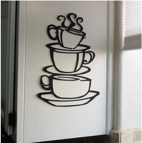 Kitchen Wall Stickers Home Decor Dining &amp; Cooking Quote Decal Heart Removable Vinyl Art Decoration (Coffee Cups) 8.25 X15