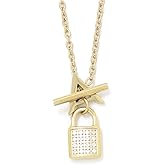 ACIUM Diamond Lock Necklaces for Men Women Stainless Steel Luxury Pendant Link Chain Silver Gold Adjustable Length