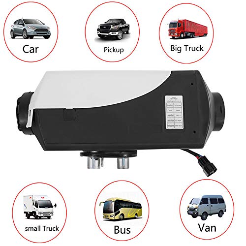DOMINTY New 12V Air Diesel Fuel Heater 5KW Vehicle Heater LCD Monitor Silencer 5000W for Trucks Boats Bus Cars Motor-Homesvans Caravans RV's Camping Trailers Black