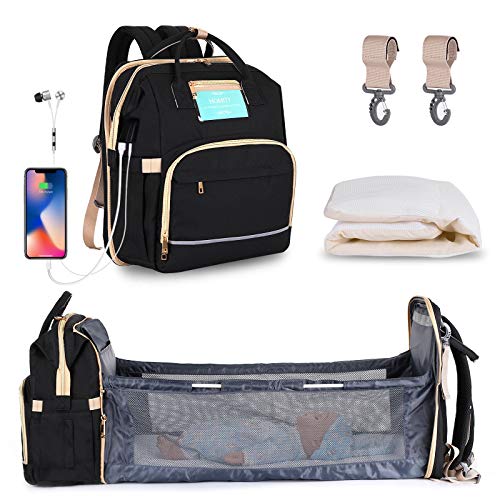 Diaper Bag Backpack with Extendable Folding Crib，HOMITY Baby Bag With