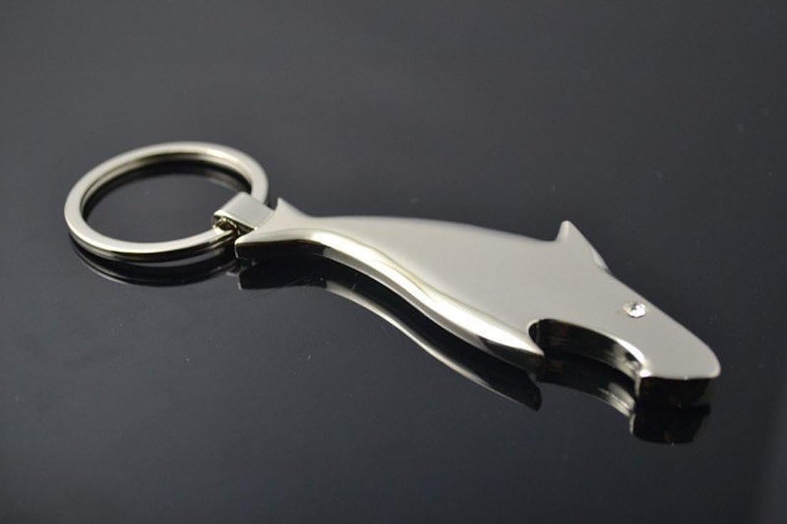 GrandSiri 1 Pcs Top Level Popular Shark Bottle Opener Keychain Classic Design 3D Keyfob Mini Gift Color Silver
