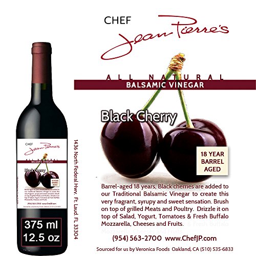 Chef Jean Pierre's Italian Balsamic Vinegar - 375ml (12.5oz) Rich Cherry Flavor, 18-Year Traditional Barrel Aged - Ideal For Enhancing Your Meals
