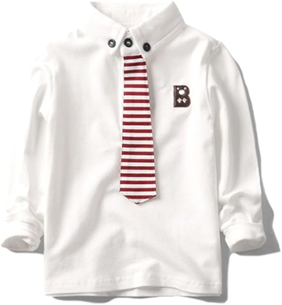 Amazon.com: LJYH Boys'Long-Sleeve Cotton Tie Polo Shirt White: Clothing