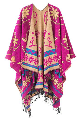 Women s fashionable retro style vintage pattern tassel poncho sha…