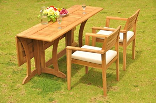 3Pc Grade-A Teak Wood Dining Set: 69" Warwick Console Folding Dining Rectangle Table &amp; 2 Montana Stacking Arm/Captain Chairs #WHDSMTm