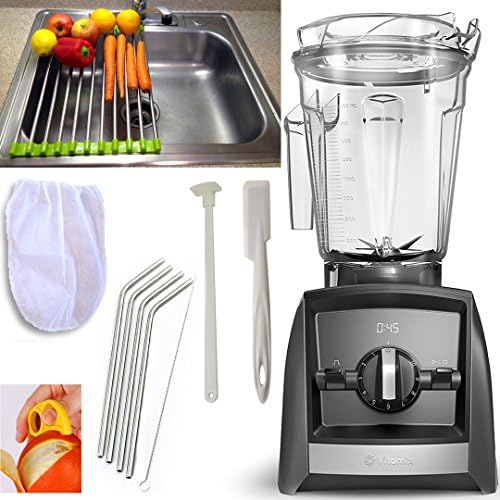 Vitamix Ascent A2300 Blender + Accessory Pack 5- Drain Rack + Blender Spatula + Cleaning Brush + Blender Scraper + Stainless Straws + Nut Milk Bag + Citrus Peeler 2300 (A2300 Slate + Accessory Pack5)