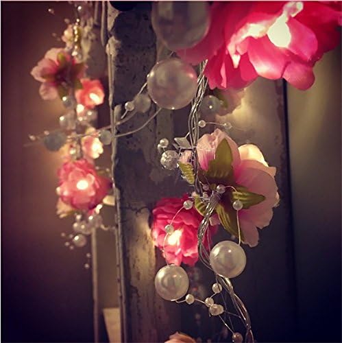 FANStek 20 LED Fairy Flowers Battery Operated String Lights LED Decoration for Christmas Wedding (Pink with Pearls)
