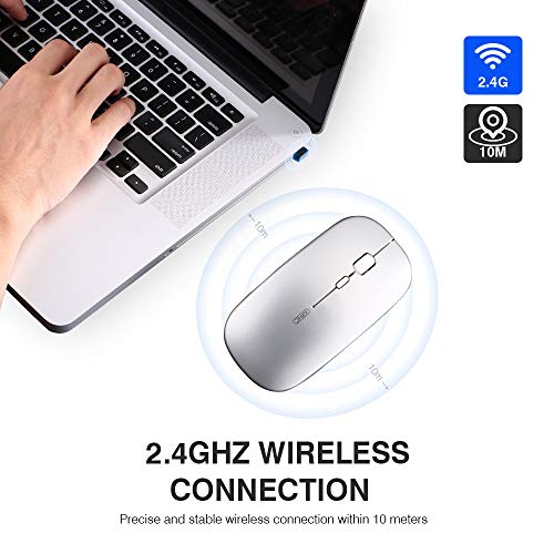 INPHIC Wireless Mouse, 700mAh Rechargeale & Noiseless, Ultra Slim USB 2.4G PC Computer Laptop Cordless Mice with USB Nano Receiver, 1600 DPI Travel Mouse for Office Windows Mac Linux MacBook, Silver