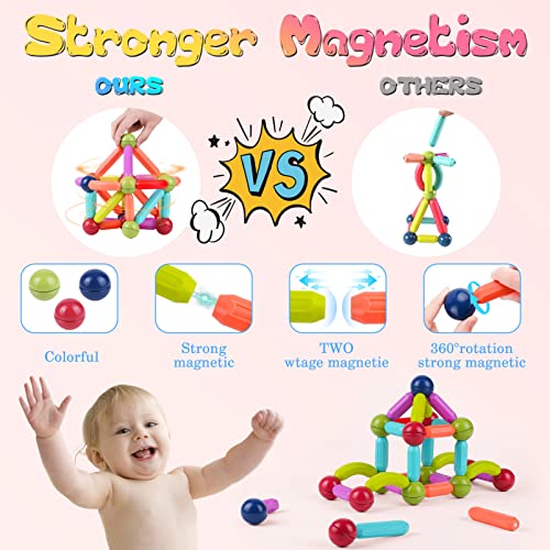 Dollcora 100pcs Magnetic Balls and Rods Set Magnetic Building Blocks Sticks Children Educational Stacking Magnet DIY Toys for Boys Girls Age 3+