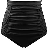 DANIFY Women's Ruched High Waisted Bikini Bottom Full Coverage Swim Bottoms Tummy Control Plus Size Swimsuit Bottoms