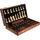 15" Folding Wooden Chess Set with Storage Portable Board 2 Extra Queens | Handcrafted Wooden Board Design Built In Chess Piece Storage Two Extra Queens Included Portable Folding Chess Set