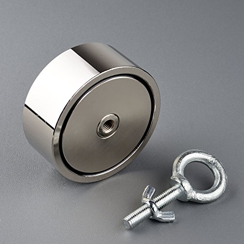 Mutuactor Combined 1100LBS Double Sides Vertical Magnetic Pull Force Neodymium Recovery Salvage Magnet with M10 Eyebolt