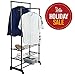 Double Rod Portable Garment Clothes Rack with 2 Tiers Storage Shelves and Shoe Organizer