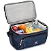 Large Cooler Lunch Bag with Extra Liner. Two Insulated Compartments, Heavy Duty Fabric, Thick Foam Insulation, Many Pockets, Strong Double Zippers, Padded Straps.