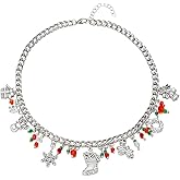GYRMMUE Christmas Necklaces for Women Christmas Tree Snowflake Snowman Boots Reindeer Bells Pendant Necklaces Statement Chunky Chain Necklaces Xmas Holiday Party Jewelry