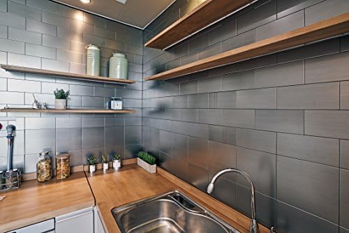 Stainless Steel Home Interior Decor Peel and Stick Sticker Fire Retardant Backsplash Kitchen DIY Brush Grey (10cm x 20cm 4pcs)